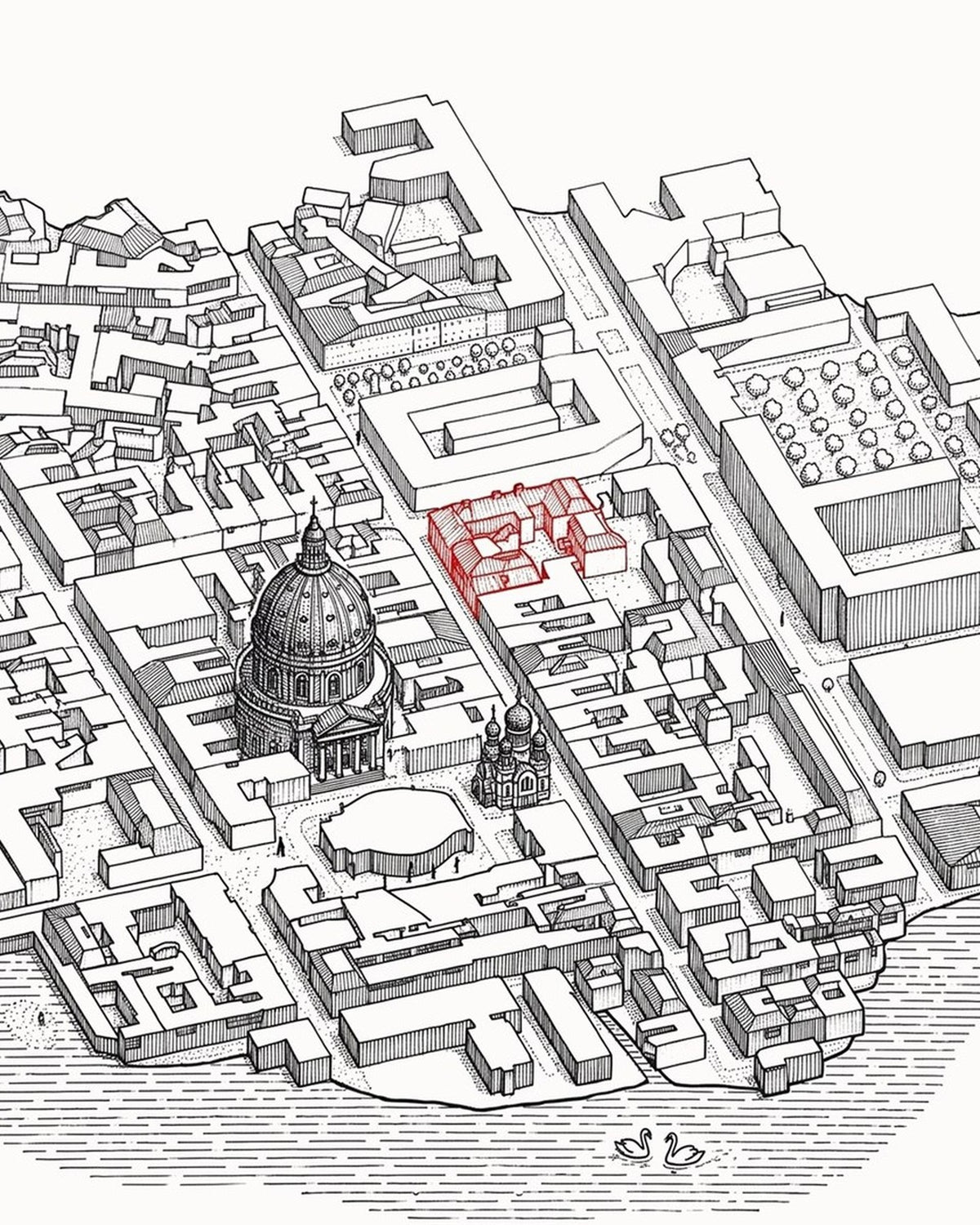 Isoville Edition, close-up of the isometric render made from real city data