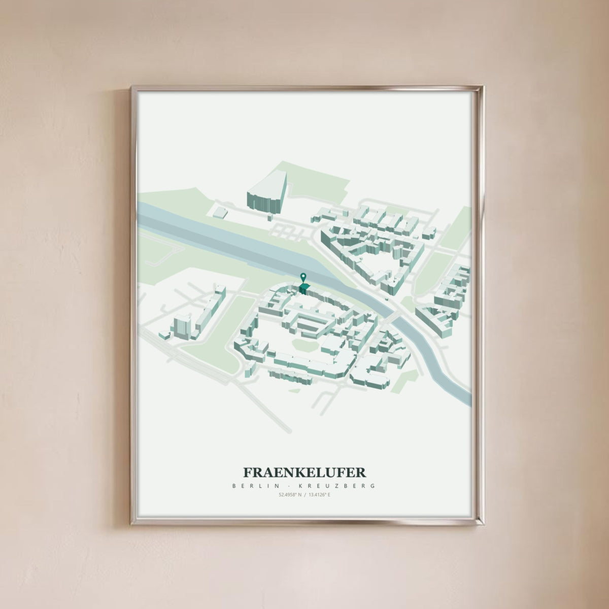 Isoville Edition, personalised isometric city print, framed in an interior