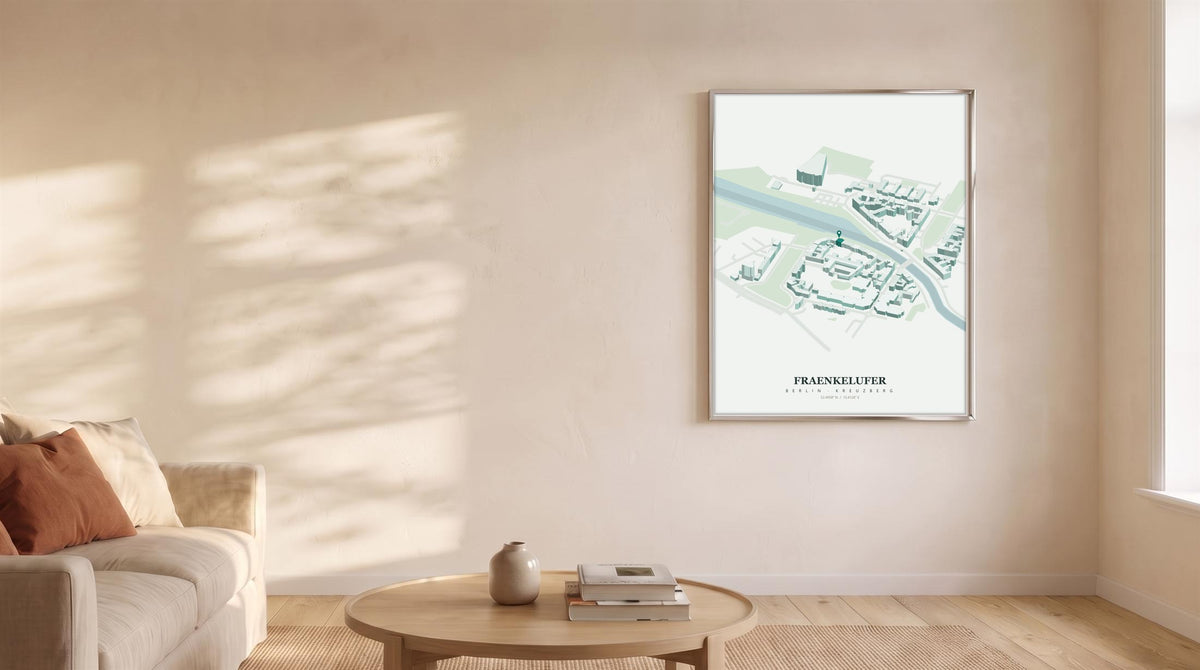 Isoville Edition, personalised isometric city print, framed in an interior