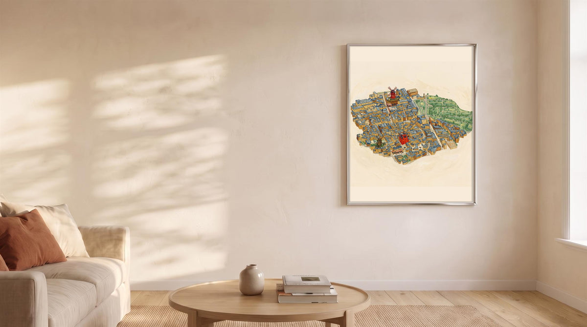 Isoville Edition, personalised isometric city print, framed in an interior