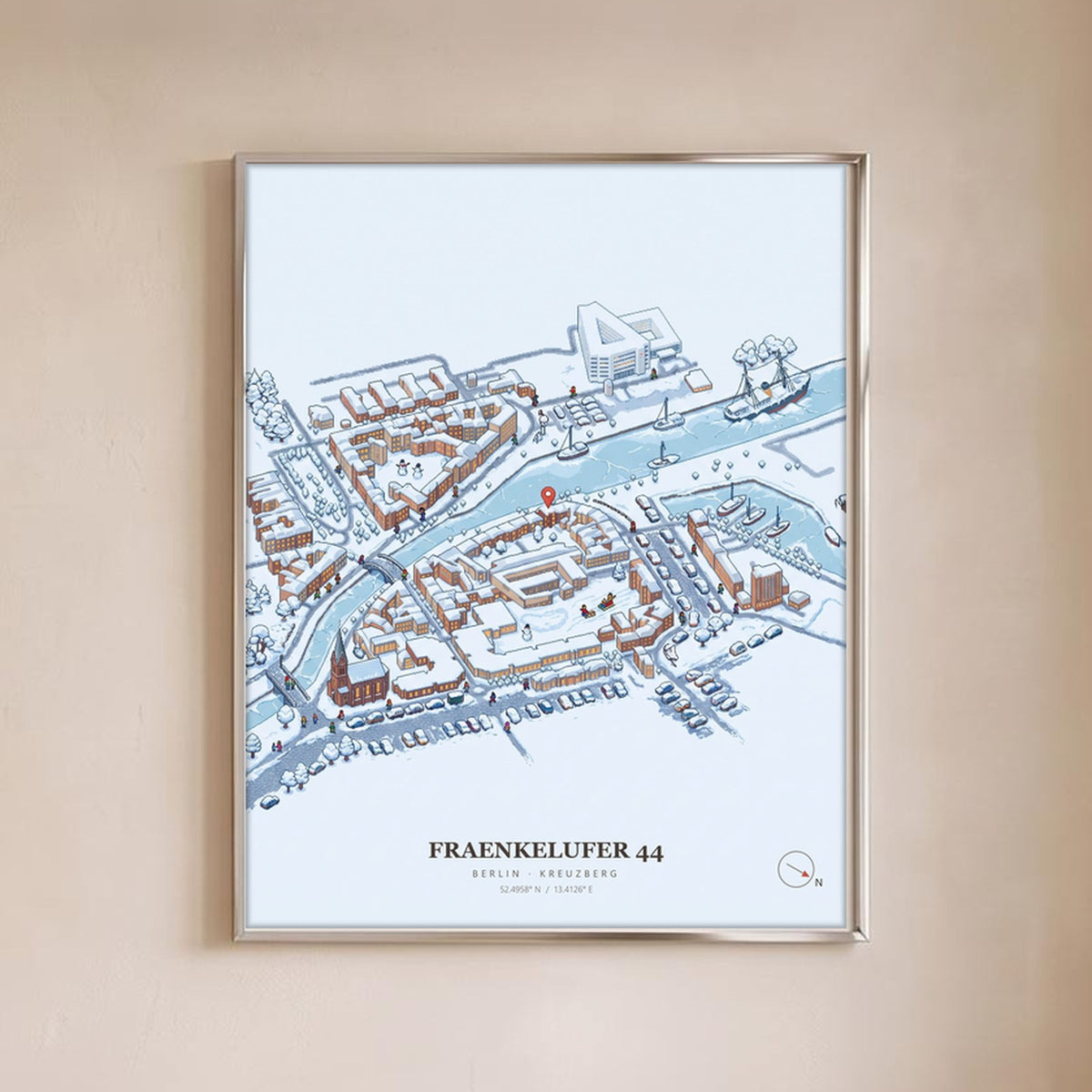 Isoville Edition, personalised isometric city print, framed in an interior