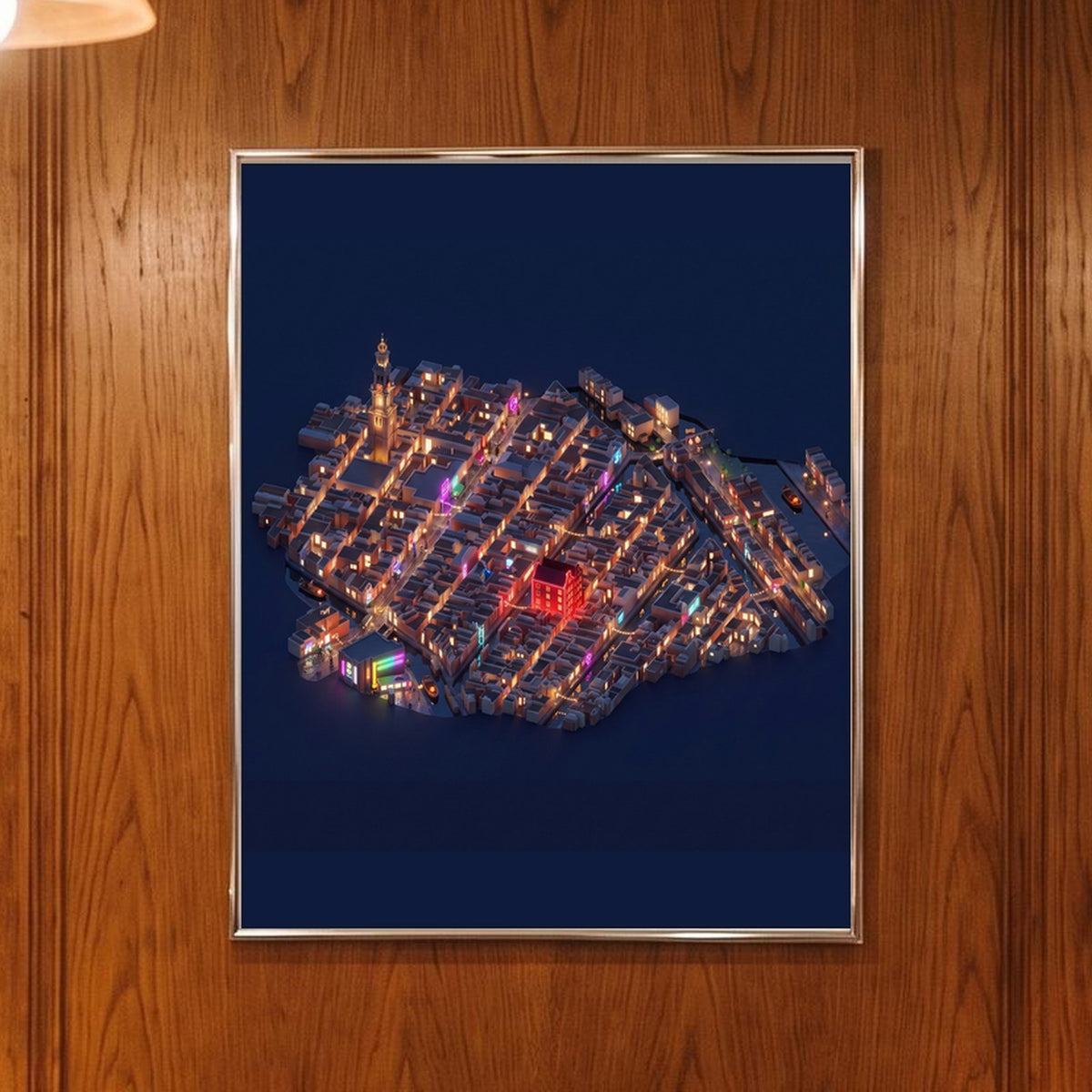 Isoville Edition, personalised isometric city print, framed in an interior