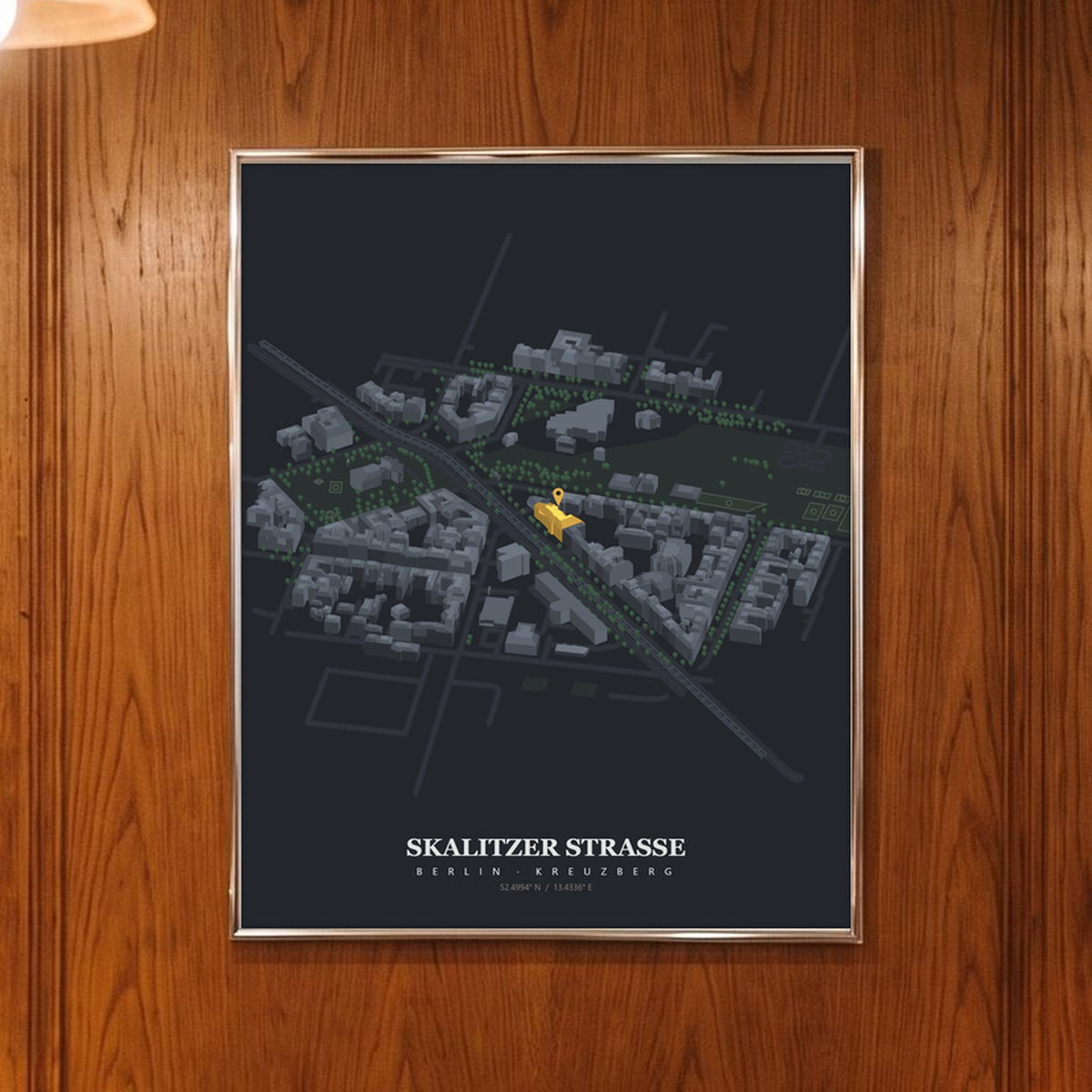 Isoville Edition, personalised isometric city print, framed in an interior