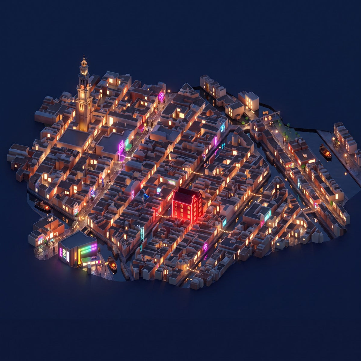 Isoville style sample, isometric city render
