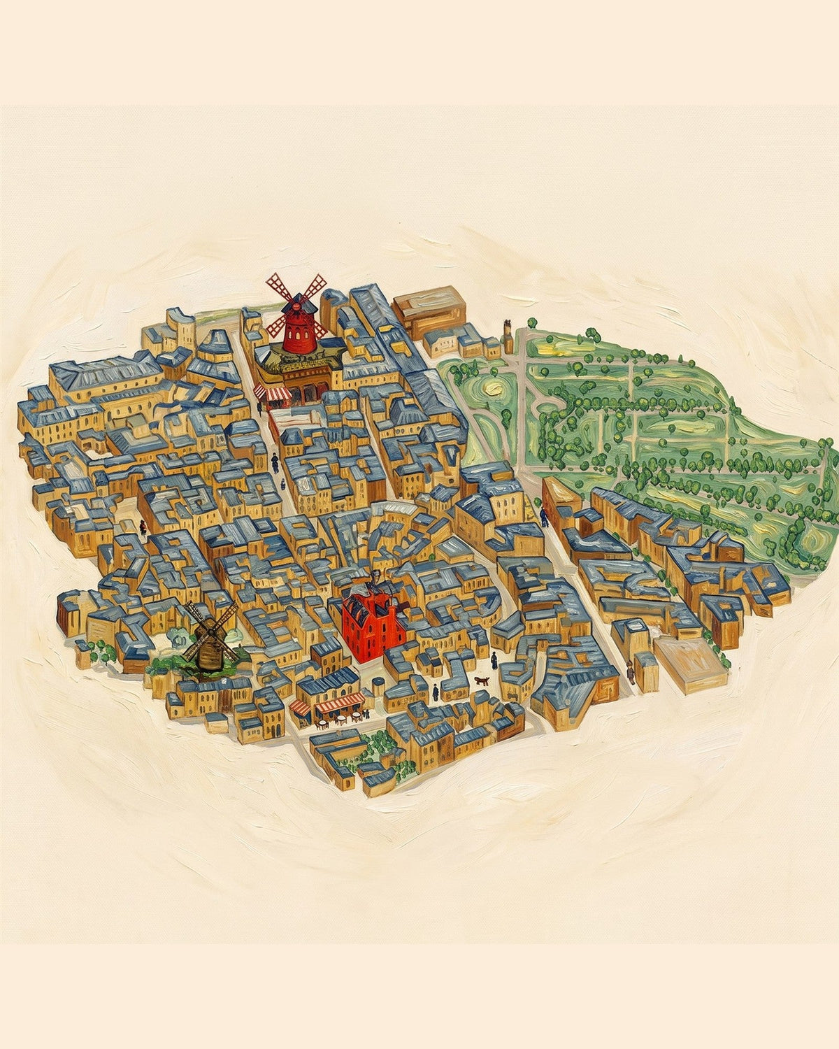 Van Gogh – example of the finished print, isometric neighbourhood in painterly brushstrokes